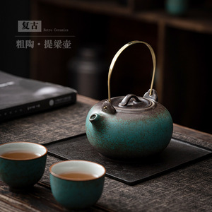 Tetera de Cerámica Retro con Acabado Azul, Forma Redonda con Tapa, Tamaño Pequeño, para Juego de Té Kung Fu, Uso Doméstico, Té de la Tarde - Product Image 4