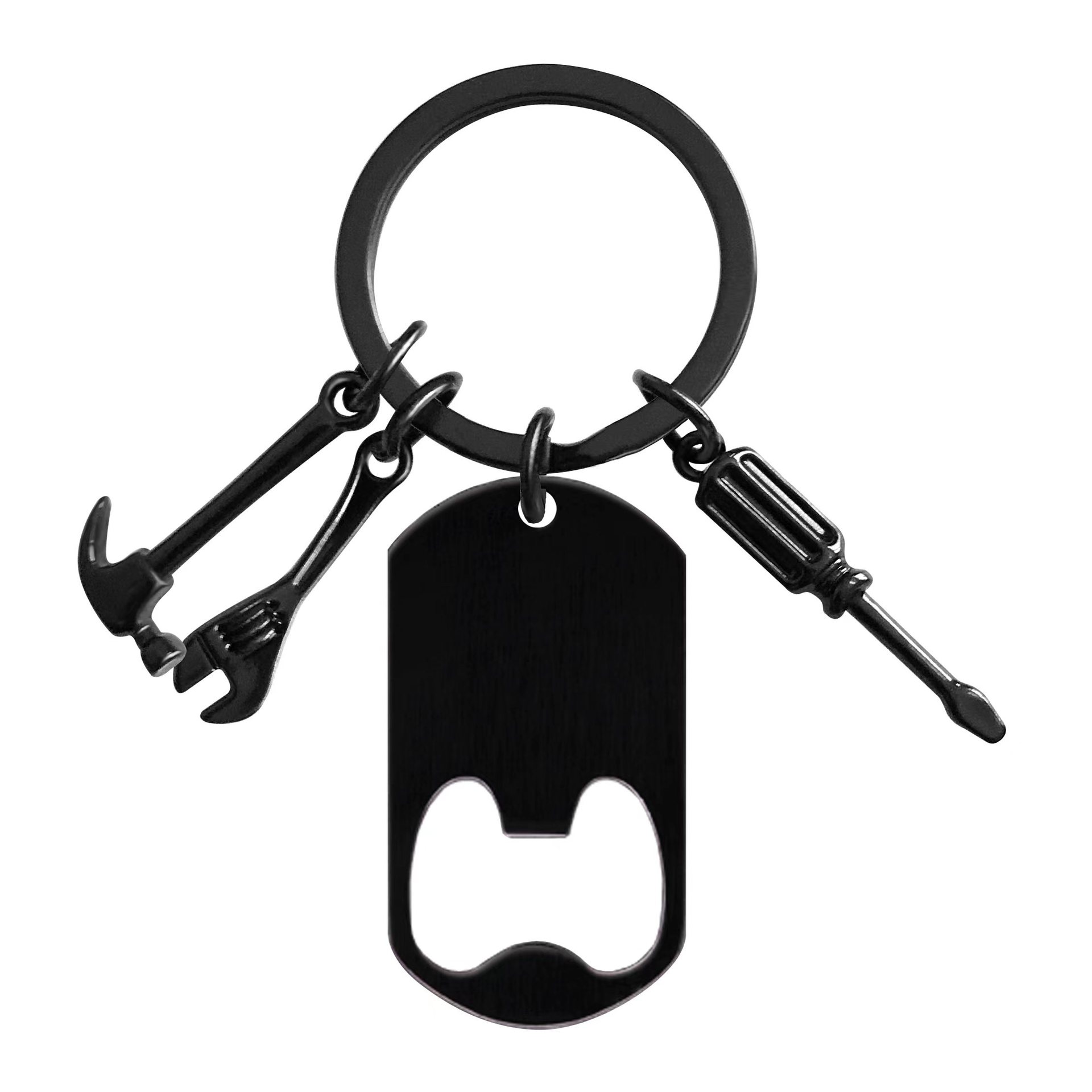 Ouvre-bouteille noir 55*30mm + porte-clés clé à marteau argenté