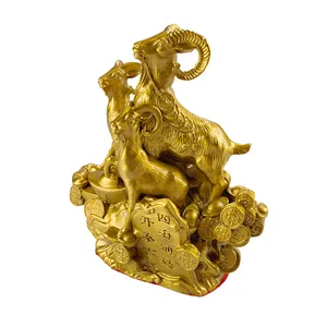 Factory Custom Design Chinese Traditional Art Table Top Decoration Gold Color Fortune Brass Goat Handicraft Ornaments