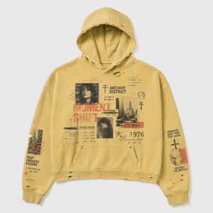 Custom 450GSM Cotton Hoodie Sunfaded Mud Wash French Terry Distressed Boxy Fit Yellow <b>Pullover</b> Vintage Streetwear <b>Men</b> Hoodie - Product Image 1