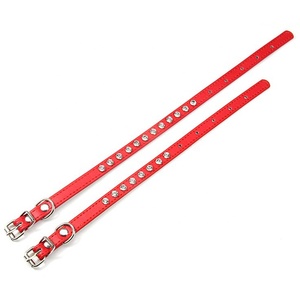 Mewah Bling-Bling pola padat kucing dan anjing kecil kalung kerah hewan lucu berlian imitasi di PU kerah untuk hewan warna murni - Product Image 6