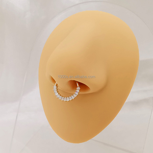 AU585 <strong>14K</strong> Solid Yellow Gold Jewelry Zircon <strong>Nose</strong> Ring Piercing Jewelry for Women and Men - Product Image 2