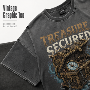 Vintage Acid Wash Graphic Mens T Shirt <b>Treasure</b> <b>Chest</b> Compass Gear Print Short Sleeve Streetwear Tee Wholesale Clothing Supplier - Product Image 4