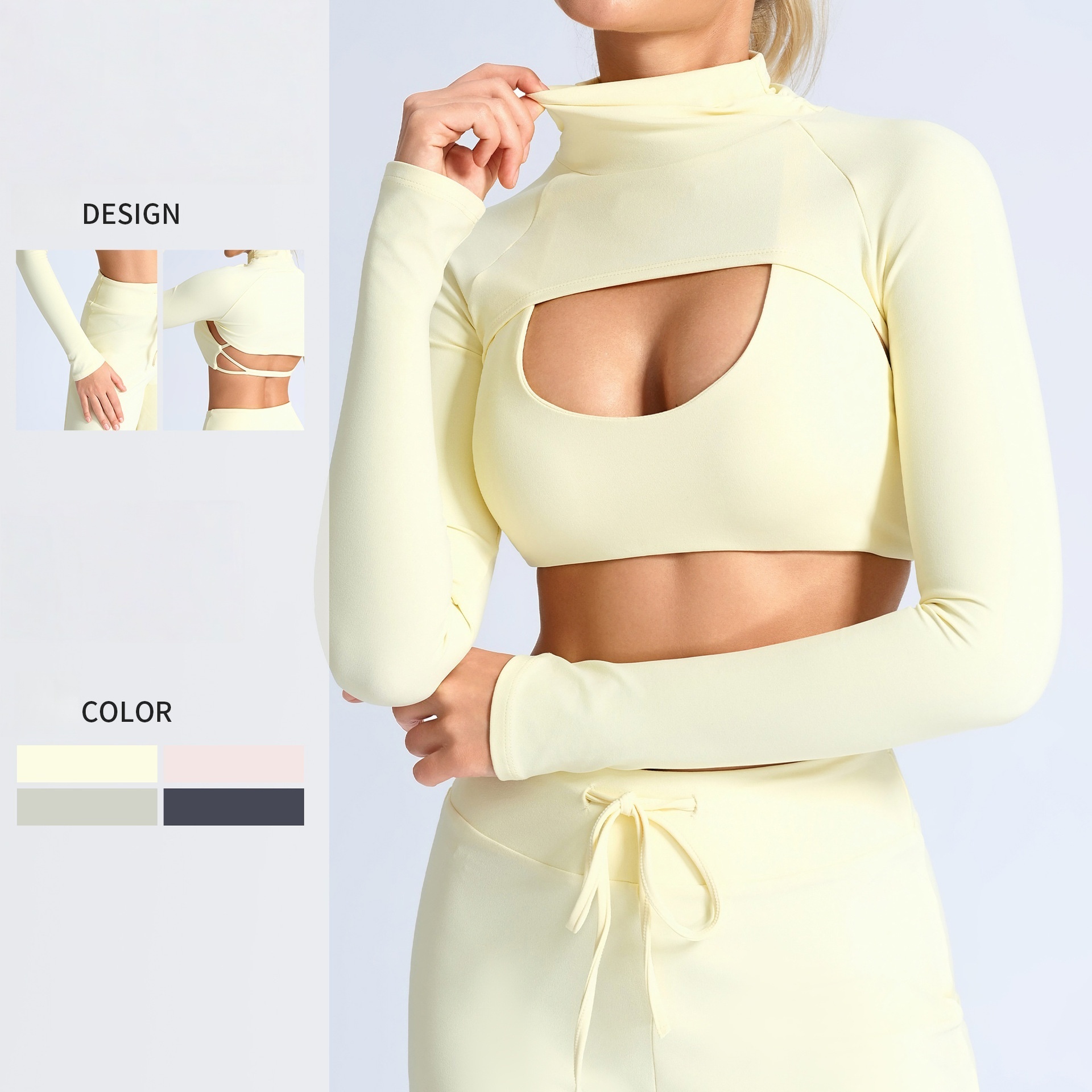 2026 Wholesale Fashionable Women's Yoga Top Hollow Cut High Neck Sports Fitness Long Sleeve Sexy Gym Shirt With Custom LOGO