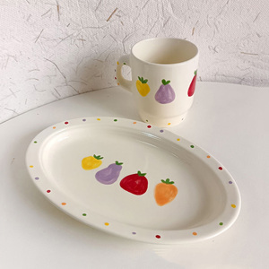 Cute Fruit <b>Ceramic</b> Coffee <b>Mug</b> Colorful Polka Dot <b>Mug</b> and Plate - Product Image 2