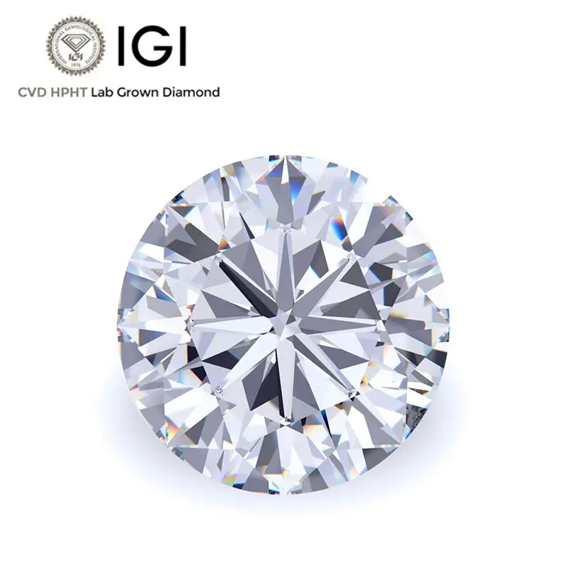 Diamante redondo HPHT CVD cultivado em laboratório por atacado DEF Color VVS VS 1ct 2ct 3ct certificado pela IGI GIA