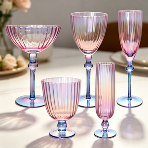 Verres à vin cannelés irisés Aurora de luxe nordique, <span class=keywords><strong>d</strong></span>égradé rose-bleu, flûte à champagne, gobelet à cocktail - Product Image 1