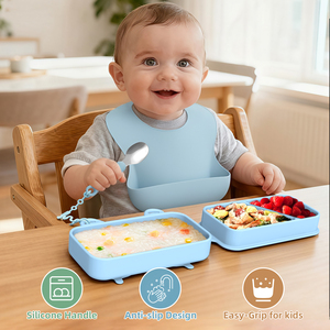 Vajilla de Silicona para Alimentación Segura, Libre de BPA, con Diseño de Animales, Juego de Cuchara y Tenedor de Acero Inoxidable para Bebés en Entrenamiento - Product Image 3