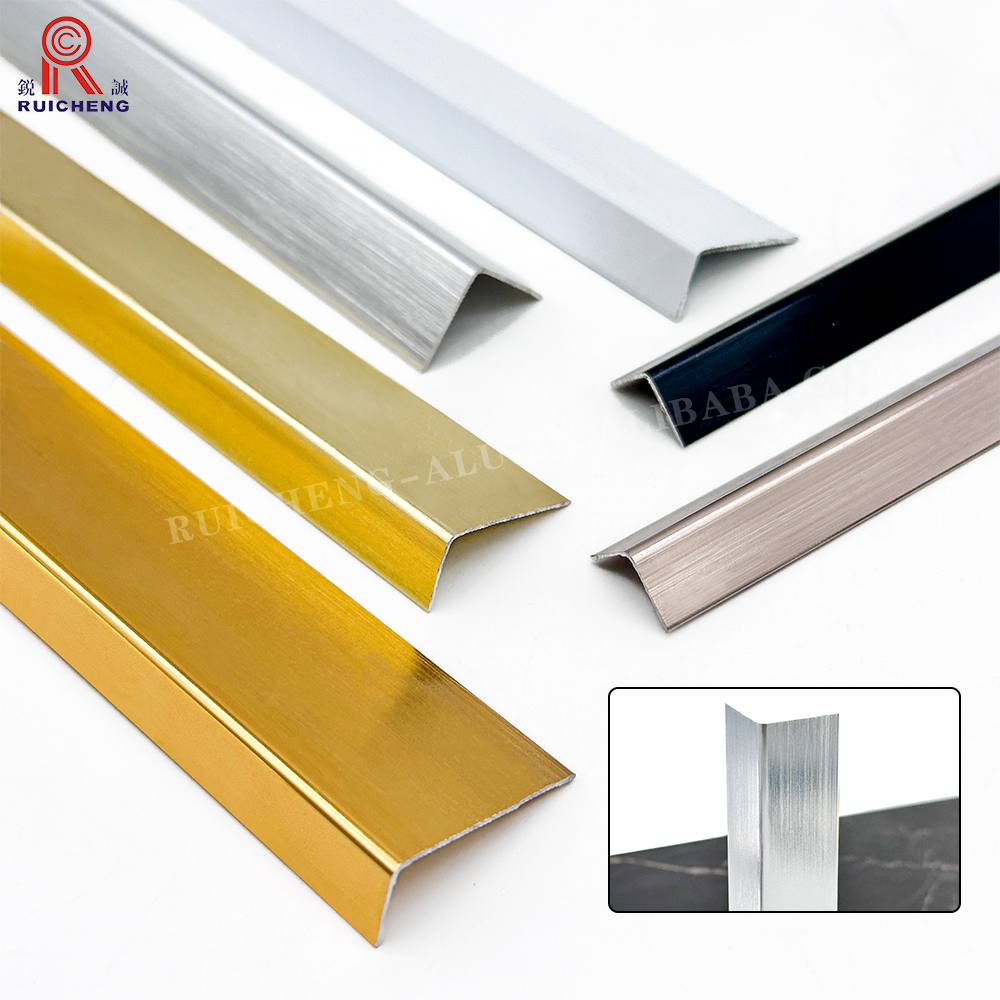 Extrusión de protección de cerámica Perfil de metal Recubierto de polvo de aluminio Borde de oro brillante Embellecedor en forma de L