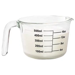 Прозрачный большой кухонный стеклянный мерный стакан для жидкого молока с градуированной ручкой