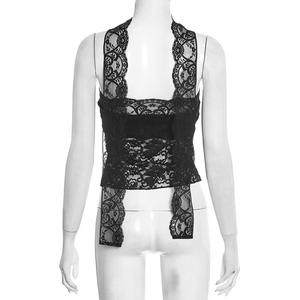 Viviblook Q25TP439 Nouveau débardeur d'été sexy en dentelle transparente sans bretelles avec écharpe pour femme - Product Image 5