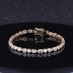 Starsgem 10K <b>Solid</b> Yellow <b>Gold</b> Fancy Shape Lab Grown Diamond Tennis Chain Bezel Setting Bracelet For Women Gift - Product Image 4
