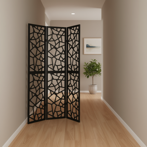 Separador de Ambientes Plegable de Bambú de 4 Paneles DB Giyano, Biombo Negro Moderno con Corte Láser para Uso en Interiores - Product Image 2