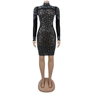 Vestido de <span class=keywords><strong>Fiesta</strong></span> para Mujer C7591, Estilo Vintage, Cintura Imperio, Primavera/Otoño, Sexy, Manga Larga, Malla Transparente, con Pedrería - Product Image 5