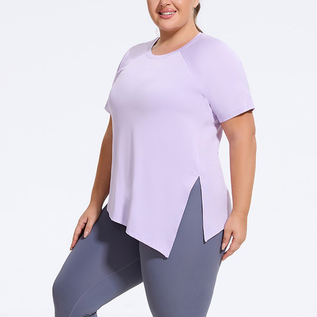 Wholesale Summer Baggy Polyester Dry Fit Breathable Sports T-Shirt Plus Size Women's Solid Color Fitness Running Yoga Top