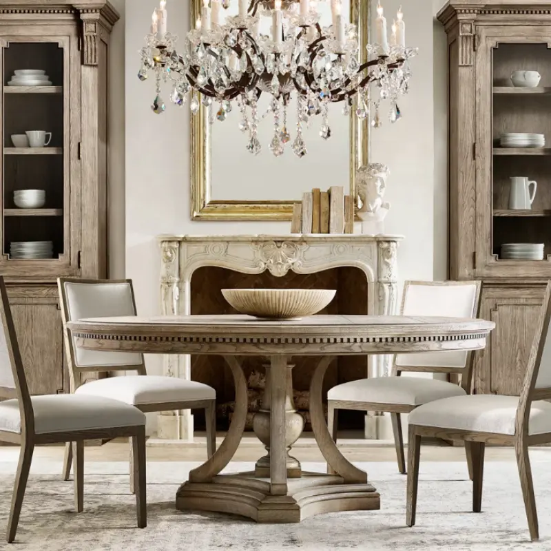 Mobilier de restaurant américain de luxe en bois massif table à manger sculptée peut être personnalisé meubles vente directe d'usine
