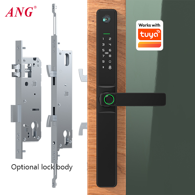 ANG Glass Smart Security Door Lock 3585 Mortise Camera Doorbell Fingerprint Password Door Lock Works with Tuya
