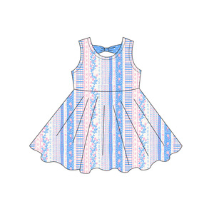 Vestido infantil GSD3859 personalizado para niña, diseño boutique con estampado de flores amarillas y azules, venta al por mayor, vestido de manga corta para bebé. - Product Image 6