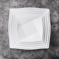 Assiette de restaurant en mélamine blanche unie, forme carrée irrégulière, assiettes à dîner nordique, collection