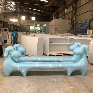 Banco de espera creativo de fibra de vidrio con diseño de cachorro de dibujos animados para centros comerciales, área de ocio y descanso infantil en exteriores, fabricado en China - Product Image 3