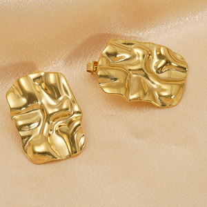 ZOGXIN Wave Stud Earrings 18K Gold Plated Stainless Steel Geometric Party Fashion Jewelry - Product Image 2