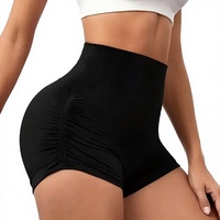 Nouveaux shorts de yoga sans couture en nylon ultra-extensibles à fronces latérales pour femme, taille haute, sculptant la taille, amincissant le ventre et rehausseur de fesses