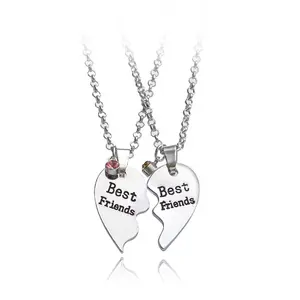 BFF Good Friends Friendship Jewelry Best Friends Honey Love Couple Pendant Necklace 2 Pcs/ Set Rainbow Broken Heart Necklace