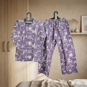 Women's 2-Piece Floral Printed Cotton Long Sleeve Night Dress Knitting Top Embroidered Collar Breathable Casual Style Night <b>Suit</b> - Product Image 3