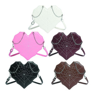 New Arrival Punk Style Heart Shape Crossbody Bag Women PU Leather Spiderweb Shiny Rhinestone Creative Shoulder Bags - Product Image 6