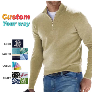 Fabricants de tricots personnalisés Pull à demi-col roulé Tricots Haut en tricot à demi-fermeture éclair côtelée Pull pour hommes Pull en cachemire - Product Image 1