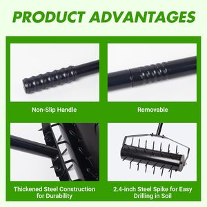 Aérateur <span class=keywords><strong>de</strong></span> pelouse à roulettes robuste - Rouleau à pointes avec long manche pour l'entretien des pelouses et des jardins - Product Image 5