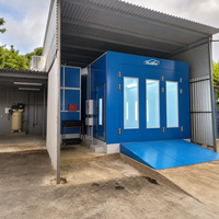Cabine de peinture automobile RuiBo, bleu royal, trois portes verticales, rampe bleue latérale, compartiment d'aération