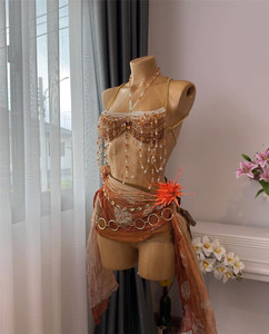 Guayue Lussuoso Gioiello per il Corpo da Sposa Fatto a Mano Placcato Oro con Perline di Cristallo, <span class=keywords><strong>Collana</strong></span> Top Reggiseno Boho con Perline di Vetro Sfumate Sexy - Product Image 5