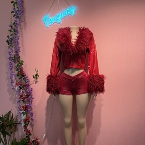 Completo <span class=keywords><strong>Donna</strong></span> Autunno Inverno 2026 in <span class=keywords><strong>Pelle</strong></span> PU, Set 2 Pezzi con Pelliccia, Giacche Corte Pelose e <span class=keywords><strong>Shorts</strong></span> Sexy Coordinati - Product Image 6