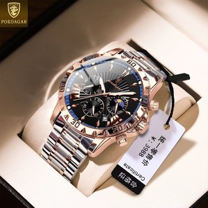 POEDAGAR 968, relojes para hombre, reloj <span class=keywords><strong>de</strong></span> cuarzo <span class=keywords><strong>de</strong></span> moda multifuncional para hombre, resistente al agua, fecha luminosa, cronógrafo, fase lunar - Product Image 1
