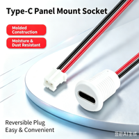 Prise de montage sur panneau de type C blanche LN-006, 11 mm, pré-câblée, 2 broches, fil rouge et noir, prise d'alimentation, connecteur USB-C