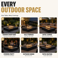 Table de foyer extérieur 1450 mm en acier inoxydable 304, foyer rectangulaire pour patio avec pierres de lave, véritable flamme, chauffage pour jardin et cour