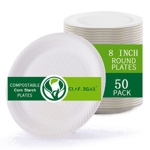 Placa redonda con diseño de 8 pulgadas y logotipo personalizado al por mayor, placa desechable de fibra de almidón de maíz biodegradable para fiestas y catering - Product Image 1