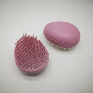 Eco Biologisch Afbreekbare Tarwe Stro Plastic Eivorm Wirwar Tezer Detangling Hoofdhuid Massage Haar Borstel Voor Krullend