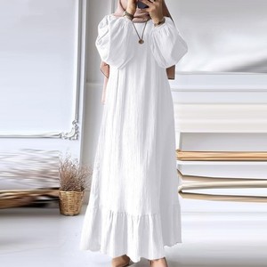 Vestido Largo Vintage de Color Sólido para Mujeres Musulmanas Moda de Primavera Otoño con Dobladillo de Volantes Abaya Casual de Manga Larga Hecho de Poliéster - Product Image 5
