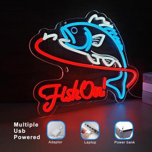 Letreros LED de Neón con la frase 'Fish On', regulables, alimentados por USB, luz ambiental, decoración para escaparates, luz indicadora de calle, personalizables, 5v - Product Image 1