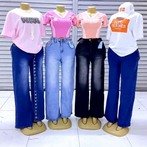 <span class=keywords><strong>Jeans</strong></span> Larghi da <span class=keywords><strong>Donna</strong></span> a Vita Alta con Stampa Effetto Lavato, Stile Streetwear Estivo, Vestibilità Ampia, in <span class=keywords><strong>Denim</strong></span> - Vendita all'Ingrosso - Product Image 2