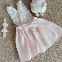 Vêtements pour femmes, robe personnalisée ODM, vêtements pour bébés, robe d'été à nœud papillon sans manches en dentelle rose, robe de princesse pour filles