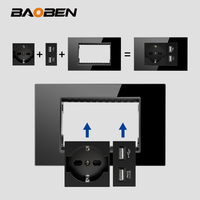BAOBEN Panneau de prise standard italien EU avec module d'interrupteur DIY à charge rapide USB-C (Noir)