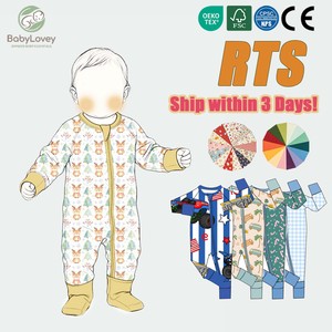 Babylovey Düşük Minimum Sipariş Adedi Bebek Tulumları Toptan Giyim Noel Bambu Pijama Yenidoğan Tulum 2 Yönlü Fermuarlı YKK Kız Çocuk Pijama - Product Image 1