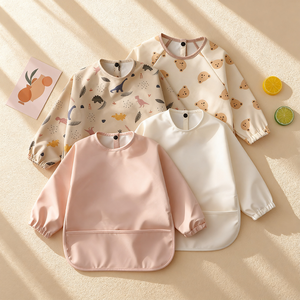 Tablier de bébé imprimé animaux mignons, imperméable en PU, à manches longues, pour l'alimentation et les repas, pour tout-petits - Product Image 6