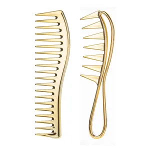 2 uds. Peines de dientes anchos para cabello rizado peinado de plástico dorado peine de dientes grandes peine para desenredar el cabello para hombres peluquero ondulado