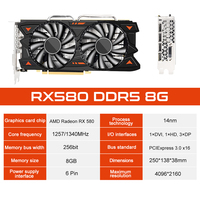 Carte graphique RX580 8 Go GDDR5 8GB OEM en gros, carte vidéo de jeu pour PC avec 2 ventilateurs de refroidissement, carte graphique GPU VGA pour jeux sur ordinateur