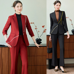 Women's Red Suit Set Slim Fit Formal Work Uniform Polyester Fabric Anti-Wrinkle 2025 Autumn Commuting Style - Product Image 1
