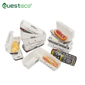 Emballage de hot-dogs en papier de qualité alimentaire Plateau de boîte à hot-dog en maïs coréen Plateau en papier jetable pour bateau Plateau de boîte à hot-dog imprimé personnalisé